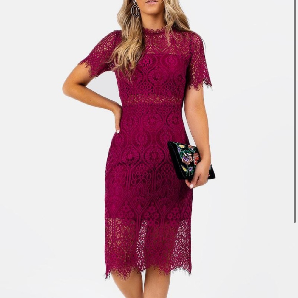 Francesca’s Burgundy Lace Crop Midi-Dress